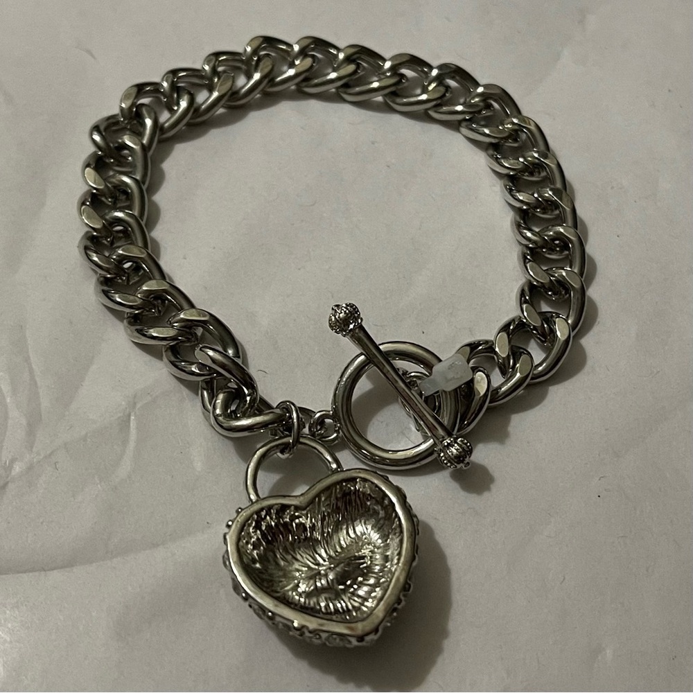 Juicy Couture Silver Chain Bracelet With Crystal Heart Charm - Picture 11 of 14